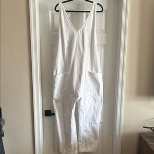 We the Free High Roller White Cotton Overalls Jumpsuit